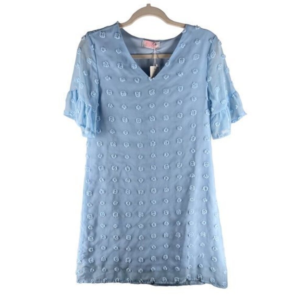 C+D+M Womens Dress Size S Sheer Chiffon‎ Swiss Dot V-Neck Shift